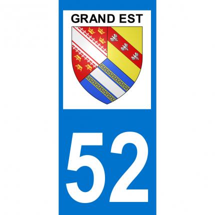 Plaques d immatriculation avec autocollant blason Grand Est et numéro 52 (Haute-Marne)