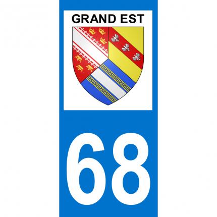 Plaques d immatriculation avec autocollant blason Grand Est et numéro 68 (Haut-Rhin)