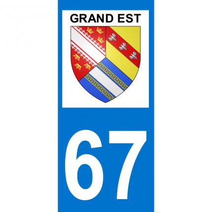 Plaques d immatriculation avec autocollant blason Grand Est et numéro 67 (Bas-Rhin)