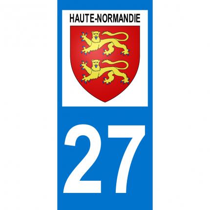 Autocollant pour plaque auto: blason Haute-Normandie + département 27 (Eure)