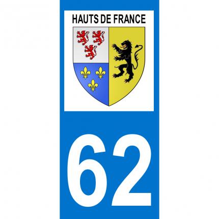 Plaques d immatriculation avec autocollant blason Hauts-de-France et numéro 62 (Pas-de-Calais)
