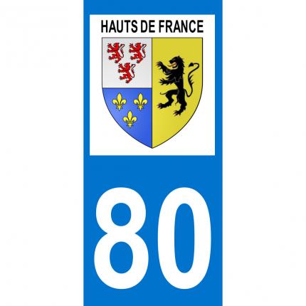 Plaques d immatriculation avec autocollant blason Hauts-de-France et numéro 80 (Somme)