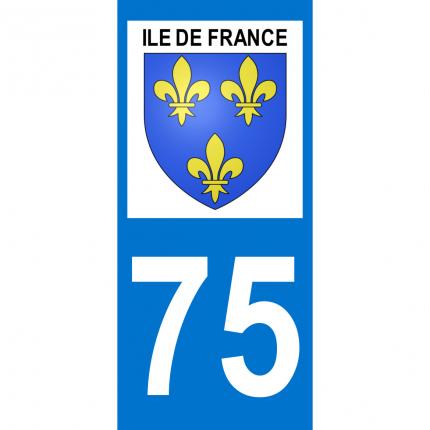 Autocollant pour plaque auto: blason Ile de France + département 75 (Paris)