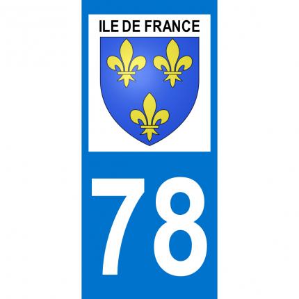 Autocollant pour plaque auto: blason Ile de France + département 78 (Yvelines)
