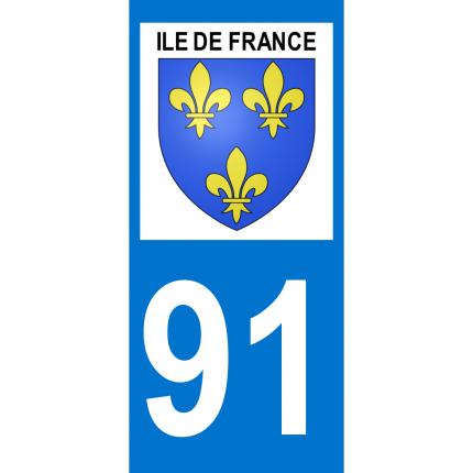 Plaques d immatriculation avec autocollant blason Ile de France et numéro 91 (Essone)