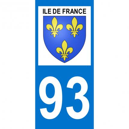 Autocollant pour plaque auto: blason Ile de France + département 93 (Seine-Saint-Denis)