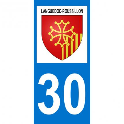 Plaques d immatriculation avec autocollant blason Languedoc-Roussillon et numéro 30 (Gard)