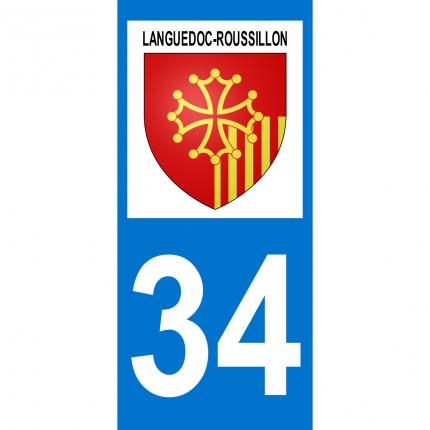Plaques d immatriculation avec autocollant blason Languedoc-Roussillon et numéro 34 (Hérault)