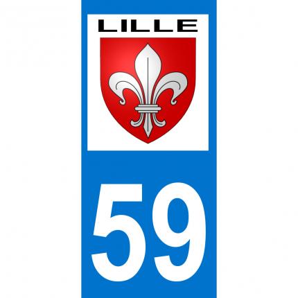 Autocollant pour plaque auto: blason Lille + département 59 (Nord)