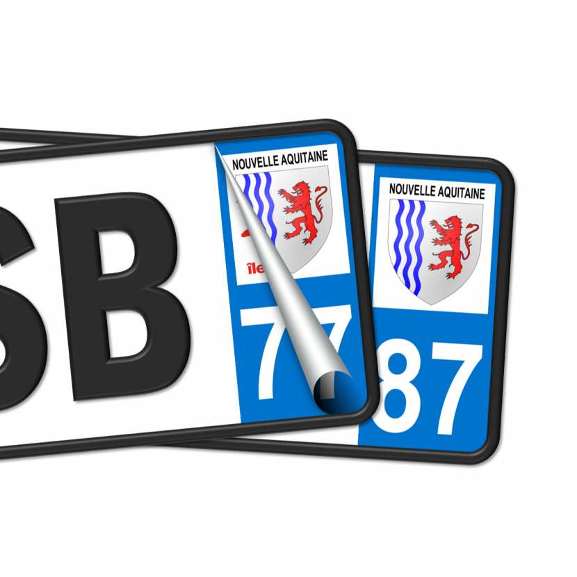 Pack De 4 Stickers Département 87 Haute-Vienne - Aquitaine - Noir & F - Pour Plaques Avant/arrière - 45x100 Mm