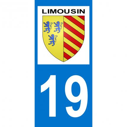 Autocollant pour plaque auto: blason Limousin + département 19 (Corrèze)