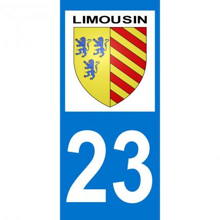 Plaques d immatriculation avec autocollant blason Limousin et numéro 23 (Creuse)