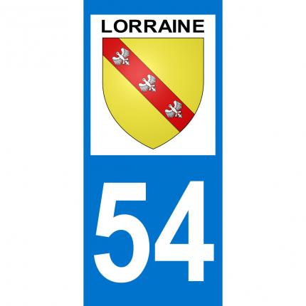 Autocollant pour plaque auto: blason Lorraine + département 54 (Meurthe-et-Moselle)