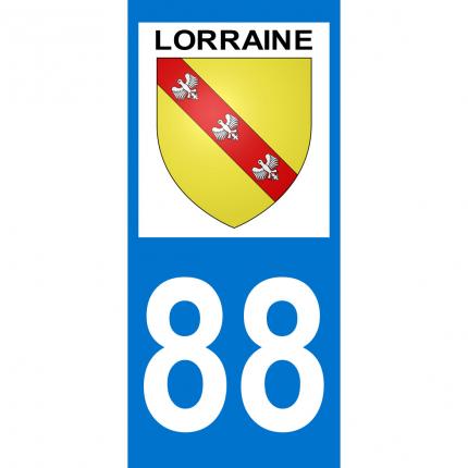 Autocollant pour plaque auto: blason Lorraine + département 88 (Vosges)