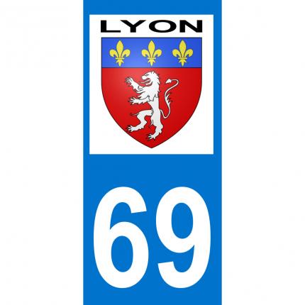 Autocollant pour plaque auto: blason Lyon + département 69 (Rhône)