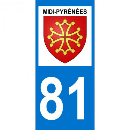 Autocollant pour plaque auto: blason Midi-Pyrénées + département 81 (Tarn)