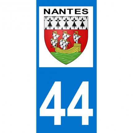 Autocollant pour plaque auto: blason Nantes et numéro 44 (Loire Atlantique)