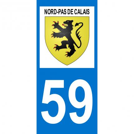 Autocollant pour plaque auto: blason Nord-Pas de Calais + département 59 (Nord)