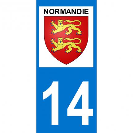Autocollant pour plaque auto: blason Normandie + département 14 (Calvados)