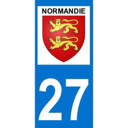 Autocollant pour plaque auto: blason Normandie + département 27 (Eure)