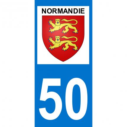 Autocollant pour plaque auto: blason Normandie + département 50 (Manche)