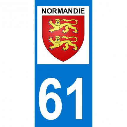 Autocollant pour plaque auto: blason Normandie + département 61 (Orne)