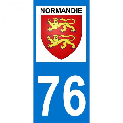 Autocollant pour plaque auto: blason Normandie + département 76 (Seine Maritime)