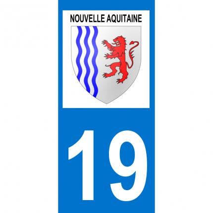Autocollant pour plaque auto: blason Nouvelle Aquitaine + département 19 (Corrèze)