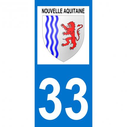 Autocollant pour plaque auto: blason Nouvelle Aquitaine + département 33 (Gironde)