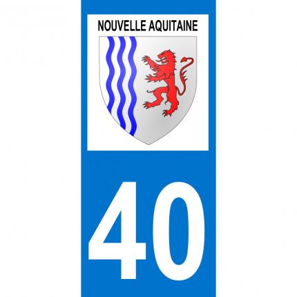 Autocollant pour plaque auto: blason Nouvelle Aquitaine + département 40 (Landes)