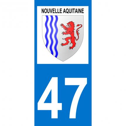 Autocollant pour plaque auto: blason Nouvelle Aquitaine + département 47 (Lot-et-Garonne)