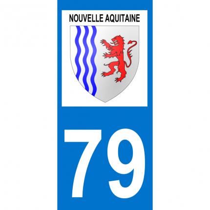 Autocollant pour plaque auto: blason Nouvelle Aquitaine + département 79 (Deux-Sèvres)