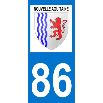 Autocollant pour plaque auto: blason Nouvelle Aquitaine + département 86 (Vienne)