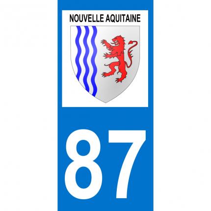 Autocollant pour plaque auto: blason Nouvelle Aquitaine + département 87 (Haute-Vienne)