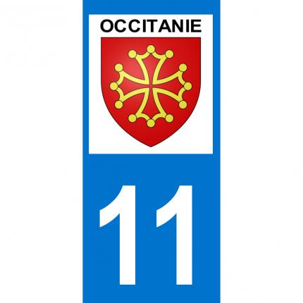 Plaques d immatriculation avec autocollant blason Occitanie et numéro 11 (Aude)