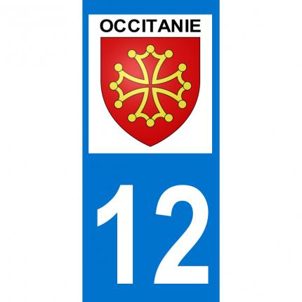 Plaques d immatriculation avec autocollant blason Occitanie et numéro 12 (Aveyron)