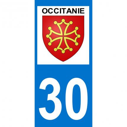 Plaques d immatriculation avec autocollant blason Occitanie et numéro 30 (Gard)