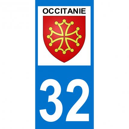 Plaques d immatriculation avec autocollant blason Occitanie et numéro 32 (Gers)