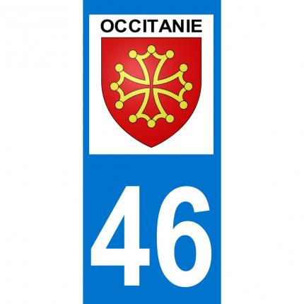Plaques d immatriculation avec autocollant blason Occitanie et numéro 46 (Lot)