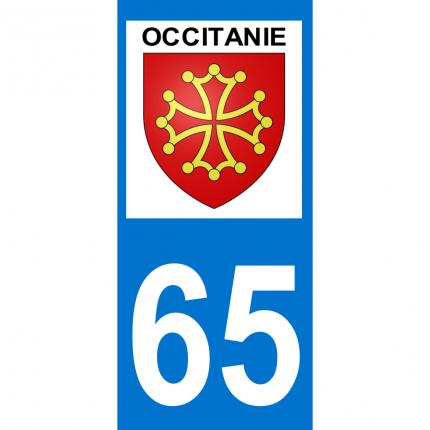 Plaques d immatriculation avec autocollant blason Occitanie et numéro 65 (Hautes-Pyrénées)