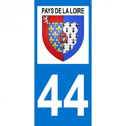 Autocollant pour plaque auto: blason Pays de la Lpire + département 44 (Loire Atlantique)