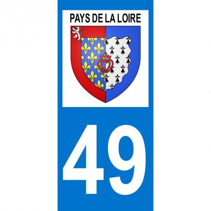 Plaques d immatriculation avec autocollant blason Pays de la Loire et numéro 49 (Maine-et-Loire)