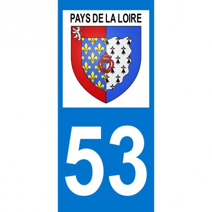 Plaques d immatriculation avec autocollant blason Pays de la Loire et numéro 53 (Mayenne)