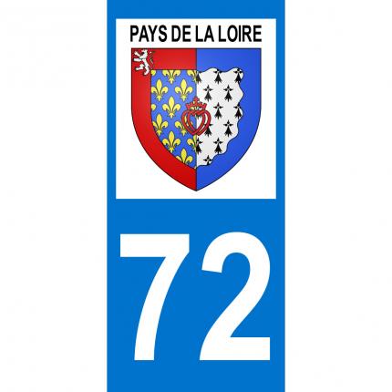 Plaques d immatriculation avec autocollant blason Pays de la Loire et numéro 72 (Sarthe)