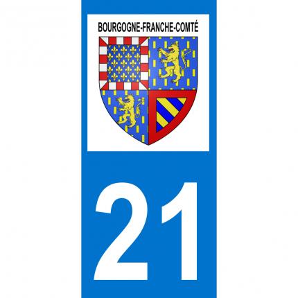 Autocollant pour plaque auto: blason Bourgogne-Franche-Comté + département 21 (Côte d Or)
