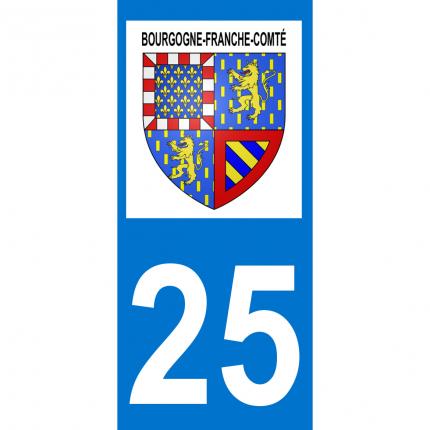 Plaques d immatriculation avec autocollant blason Bourgogne-Franche-Comté et numéro 25 (Doubs)