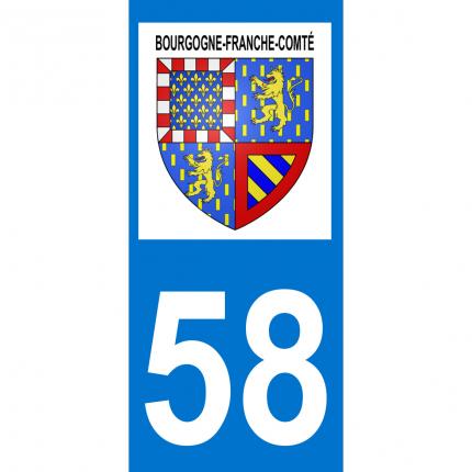 Autocollant pour plaque auto: blason Bourgogne-Franche-Comté + département 58 (Nièvre)