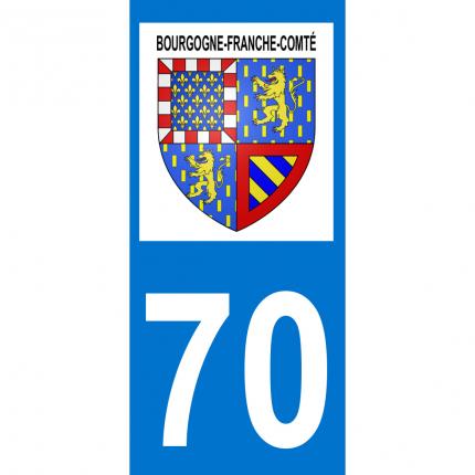 Autocollant pour plaque auto: blason Bourgogne-Franche-Comté + département 70 (Haute-Saône)