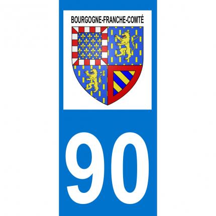 Plaques d immatriculation avec autocollant blason Bourgogne- Franche-Comté et numéro 90 (Territoire de Belfort)