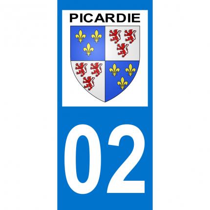 Autocollant pour plaque auto: blason Picardie + département 02 (Aisne)